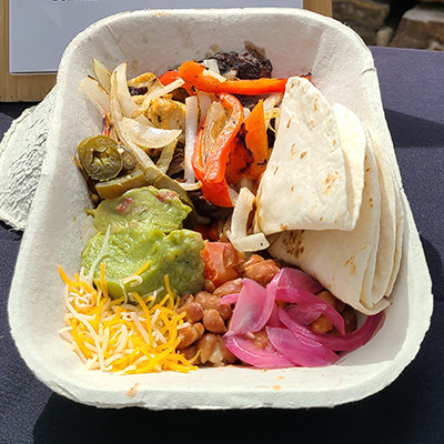 compostable dish with fajita street taco fixings